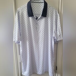 Men's Maelreg White and Blue Patterned Polo Shirt